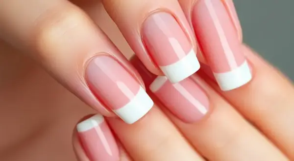 Dłonie z perfekcyjnym manicurem french kolor. Delikatny róż i biel tworzą klasyczny, elegancki wygląd.