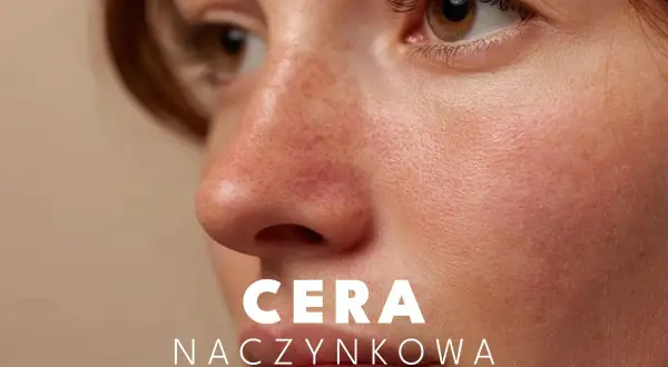 Zbliżenie na twarz z widoczną cerą naczynkową, rumieńcem i piegami.