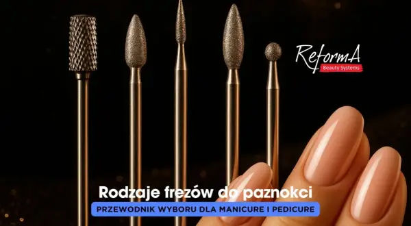 Różne frezy do skórek i paznokci, w tym frez walcowy i stożkowe. Idealny przewodnik po wyborze frezów do manicure i pedicure.
