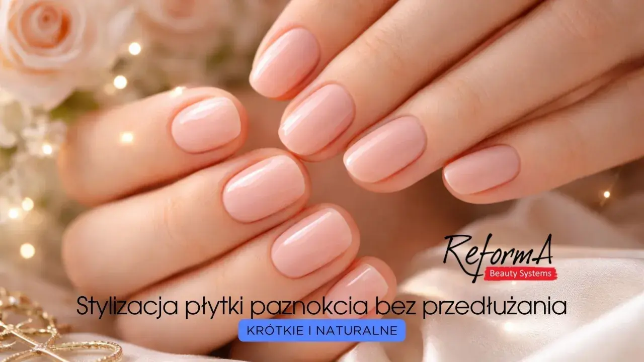Delikatny, brzoskwiniowy kolor na krótkie paznokcie. Stylizacja płytki bez przedłużania, krótko i naturalnie.