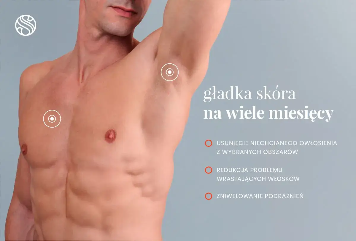 Męska depilacja dla gładkiej skóry na wiele miesięcy. Usuwanie owłosienia, redukcja wrastających włosków i podrażnień.