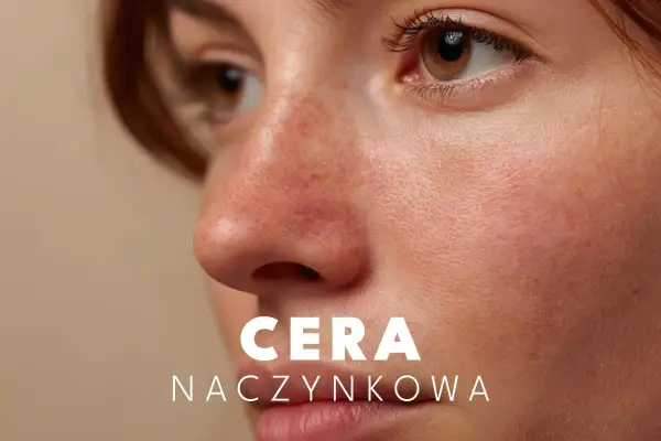 Zbliżenie na twarz z widoczną cerą naczynkową, rumieńcem i piegami.
